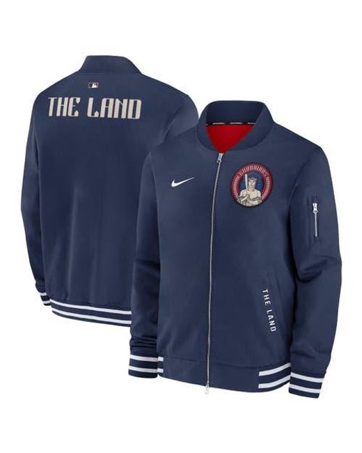 Nike Blue Cleveland Guardians Authentic Collection City Connect Full-Zip Bomber Jacket for men