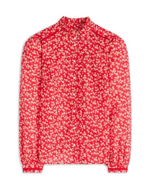 Boden Red Helena Floral Cotton Button-Up Shirt