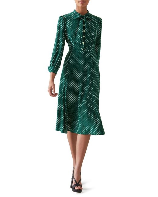 LK Bennett Mortimer Polka Dot Long Sleeve Silk Dress in Green | Lyst