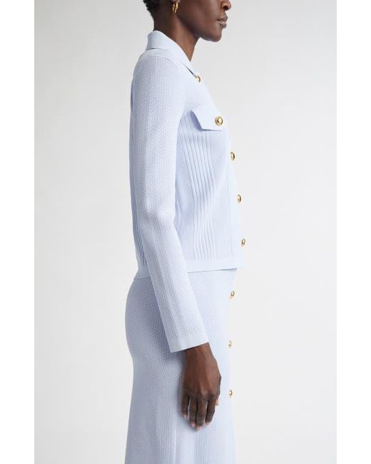 St. John Blue Mixed Stitch Flatback Rib Jacket