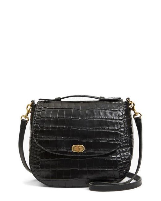 Clare V. Black Louis Croc Embossed Leather Crossbody Bag