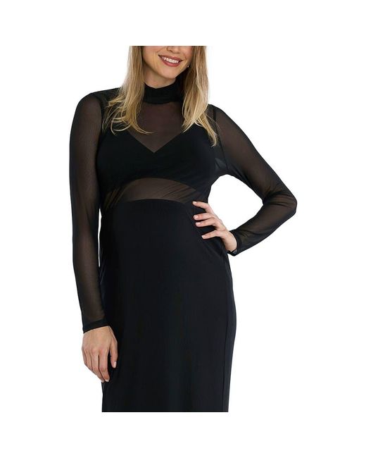 Motherhood Maternity Black Long Sleeve Bodycon Mesh Maternity Top