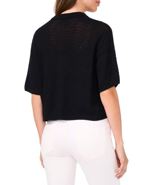 Halogen® Black Open Stitch Button-Up Polo Sweater