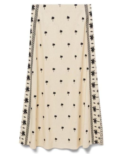 Mango Natural Embroidered A-Line Skirt