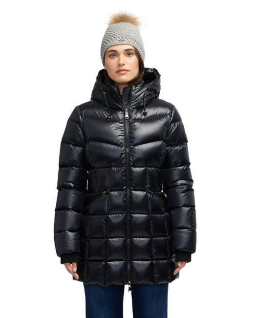 Pajar Black Zola Box Quilt Mid-Length Puffer With Fixed Hood