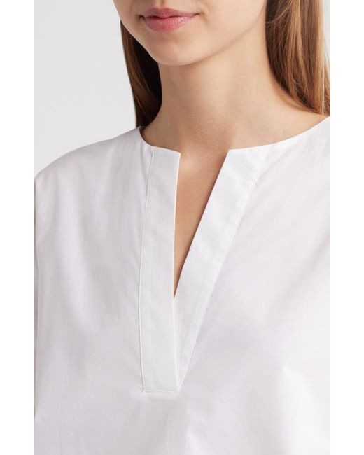 FRAME White Split Neck Organic Cotton Popover Top
