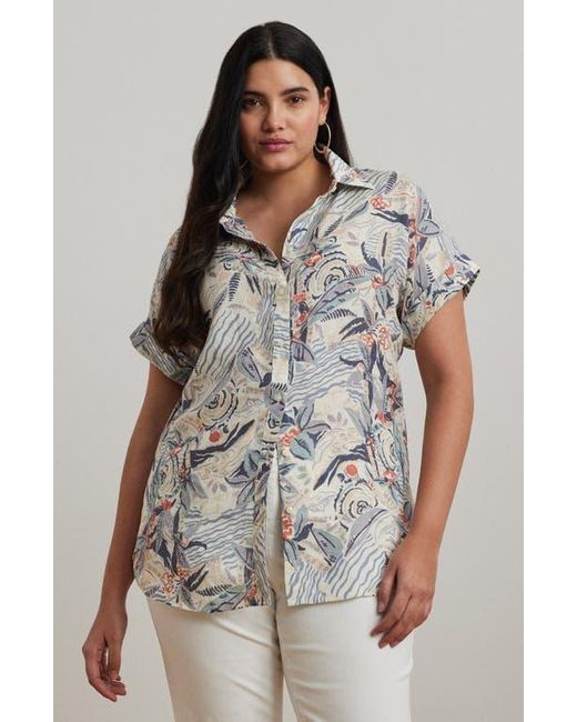 Ralph Lauren Gray Beach Print Relaxed Fit Short Sleeve Linen Button-Up Shirt