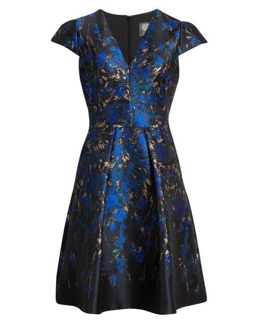 vince camuto jacquard fit & flare dress Vince Camuto Plum Floral Print Fit-and-Flare Dress – SilkRoll main image 0