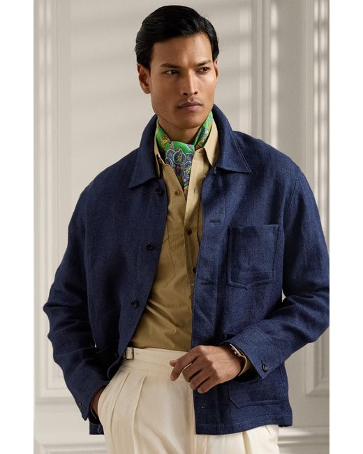 Ralph Lauren Purple Label Blue Burnham Herringbone Chore Jacket for men
