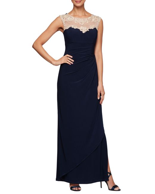Alex Evenings Blue Side Ruched Gown