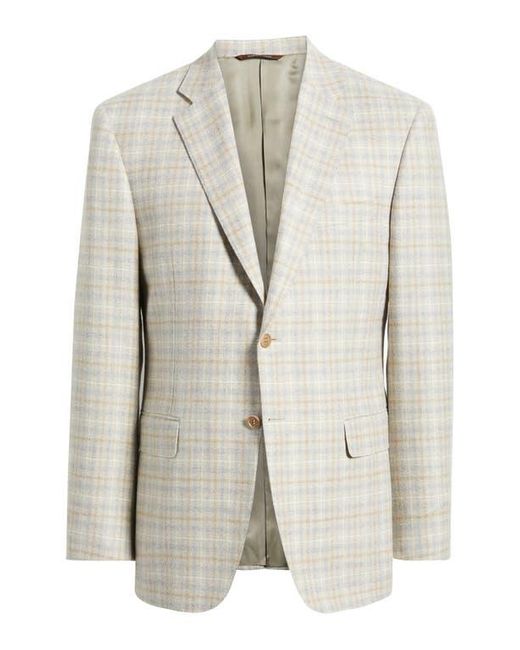 Canali Gray Siena Regular Fit Tan Plaid Wool Blend Sport Coat for men