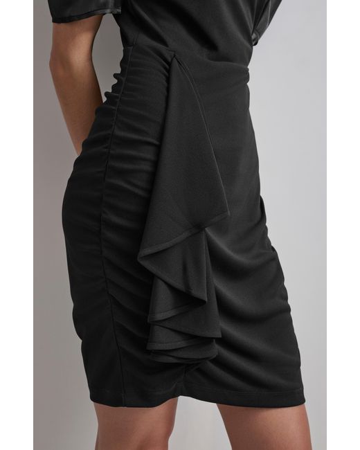 DKNY Black Mixed Media Organza Puff Sleeve Dress