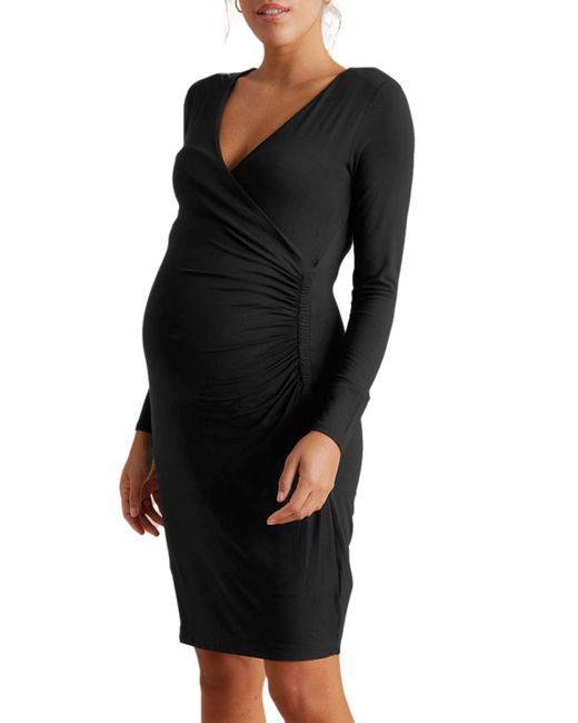 A Pea In The Pod Black Long Sleeve Faux Wrap Maternity Dress