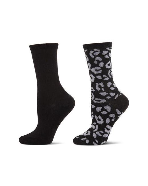 Memoi Black Leopard Assorted 2-Pack Crew Socks
