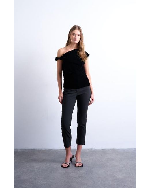 TOPSHOP Black Twist One-Shoulder Velvet Top