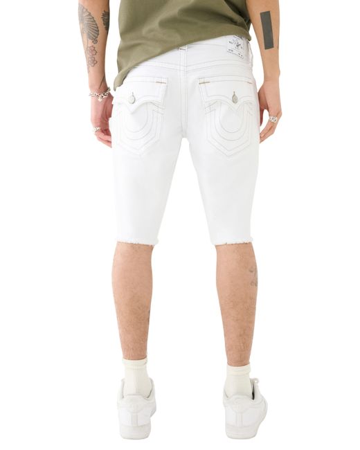 True Religion White Ricky Flap Raw Hem Denim Shorts for men
