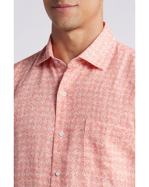 Peter Millar Pink Sandblast Geo Print Short Sleeve Linen Button-up Shirt for men