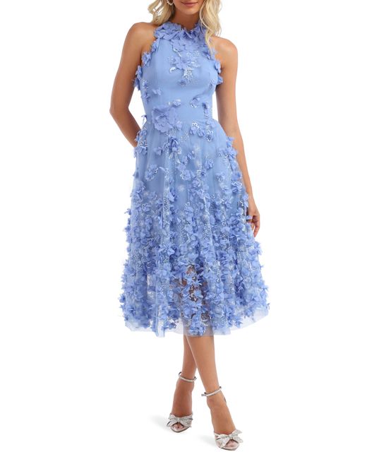 HELSI Blue Camilla Floral Appliqué Halter Midi Dress