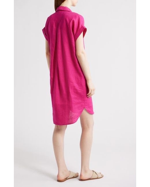 Eileen Fisher Pink Cuff Sleeve Organic Linen Shift Dress