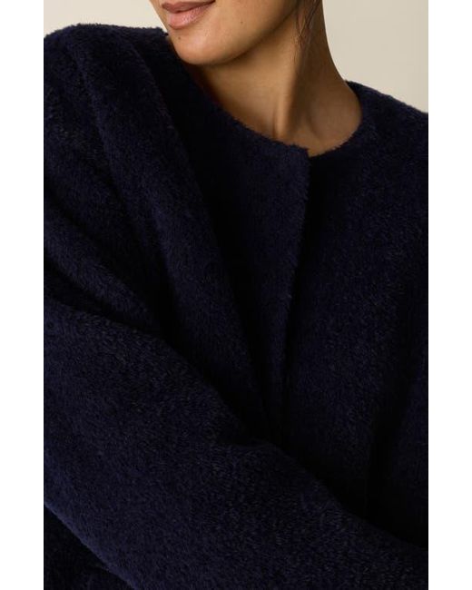 Eileen Fisher Blue Collarless Wool & Alpaca Blend Coat