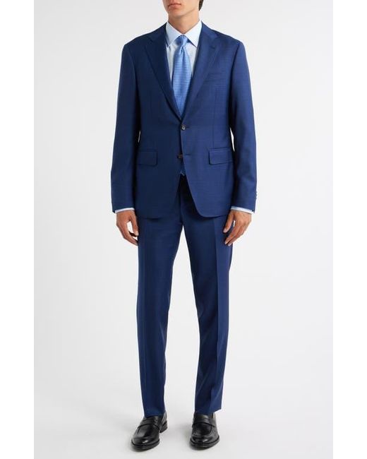 Canali Blue Kei Trim Fit Shadow Plaid Wool Suit for men