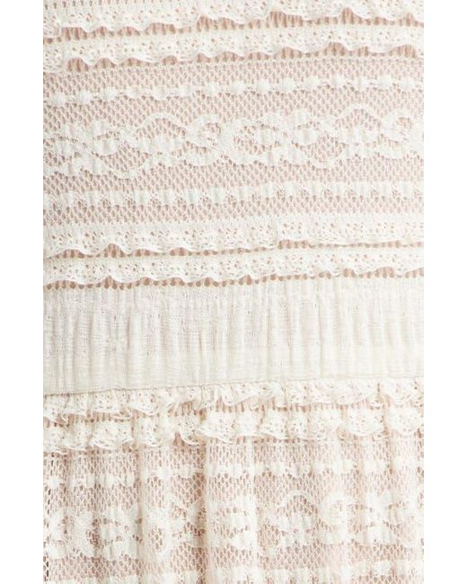 Eliza J Natural Mixed Media Embroidered Lace Maxi Dress