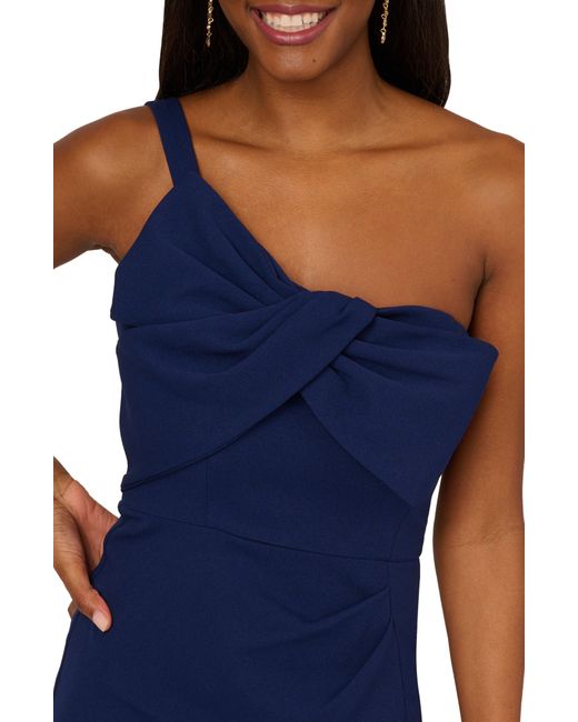 Adrianna Papell Blue One-shoulder Crepe Knit Cocktail Dress