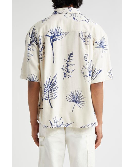 The Elder Statesman White Gender Inclusive Botanic Short Sleeve Cotton & Silk Button-up Shirt