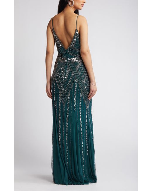 Jump Apparel Green Gatsby Beaded A-line Gown