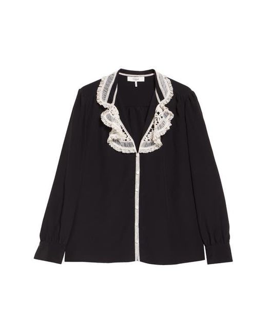 Chloé Black Silk Crêpe De Chine & Lace Ruffle Collar Button-Up Shirt