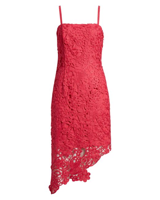 Adelyn Rae Red Monica Open-stitch Lace Asymmetric Hem Dress