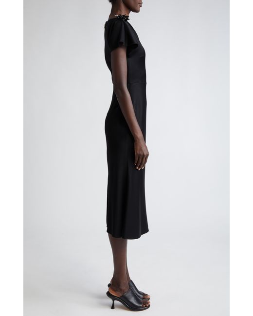 Jason Wu Black Embellished Flutter Sleeve Crepe Jersey Midi Dress