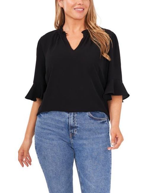 Cece Black Split Neck Blouse