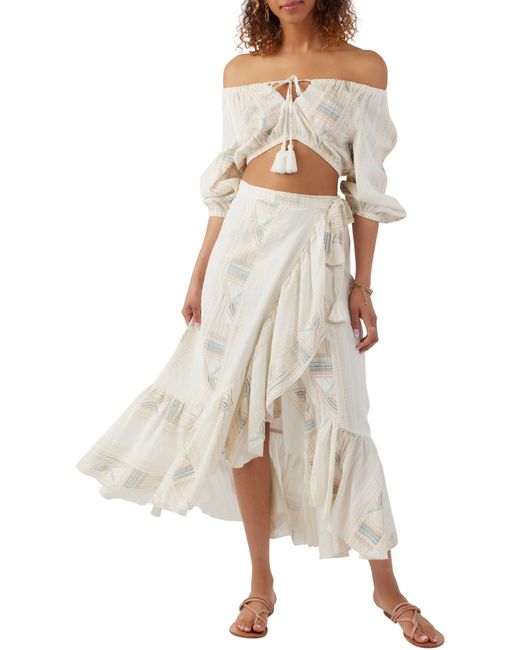 O'neill Sportswear Natural Adilah Stripe Tiered Cotton Wrap Skirt