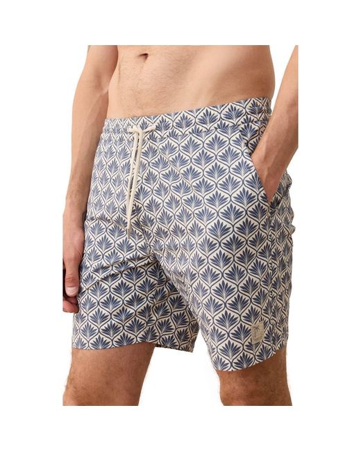 Marine Layer Gray Leaf Print 6-Inch Lined Hybrid Swim Trunks for men