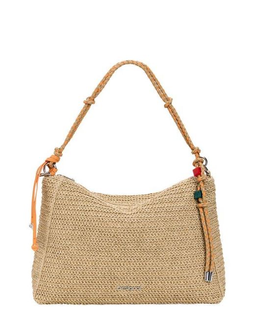 Desigual Brown Large Raffia Shoulder Bag