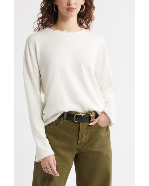 Treasure & Bond Multicolor Roll Crewneck Boxy Long Sleeve Cotton Blend Top