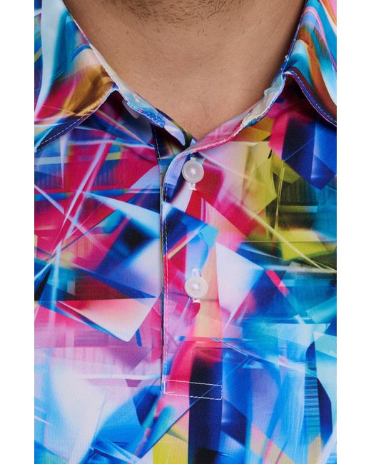 Robert Graham Blue Color Up Abstract Print Performance Golf Polo for men