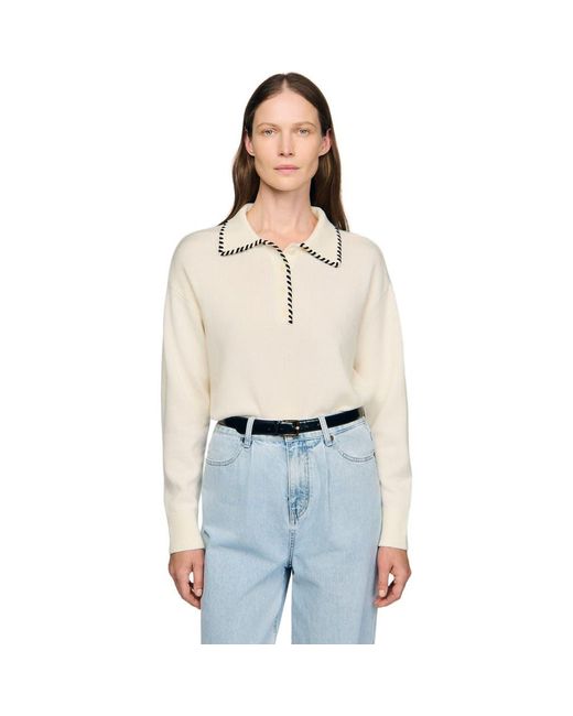 Sandro Multicolor Contrast Polo-Neck Knit Sweater