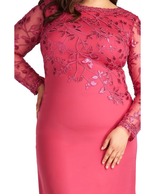 Tadashi Shoji Sequin Embroidered Long Sleeve Gown