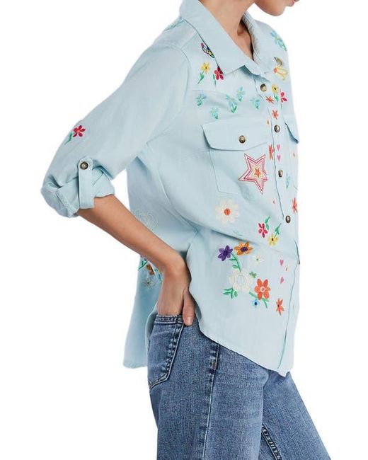 BILLY T Blue Sketchbook Embroidered Button-Up Shirt