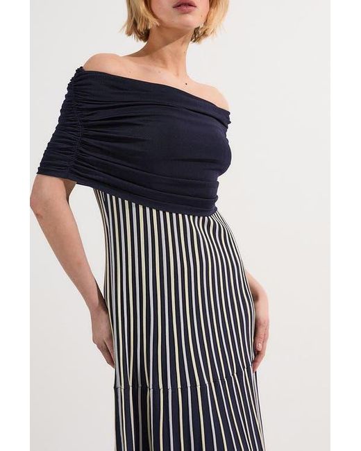 Karen Millen Blue Striped Bardot Knitted Maxi Dress