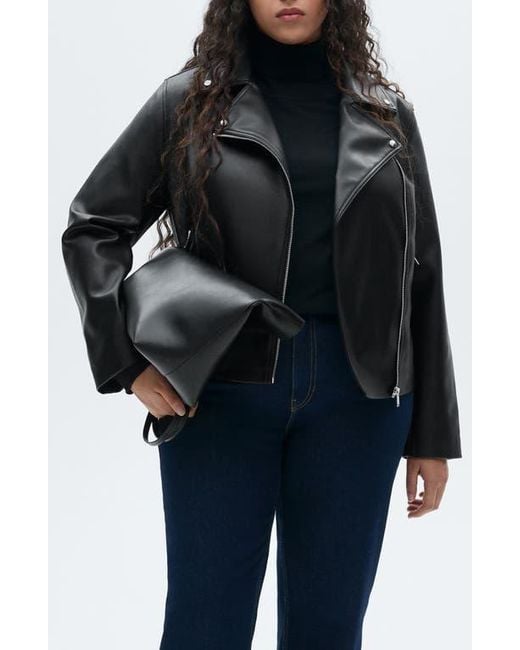 Mango Black Faux Leather Moto Jacket