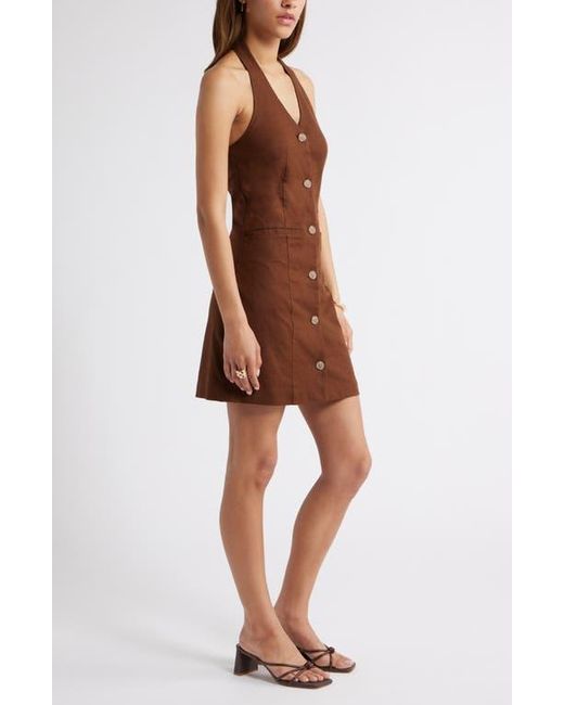 Open Edit Brown Halter Linen Blend Minidress