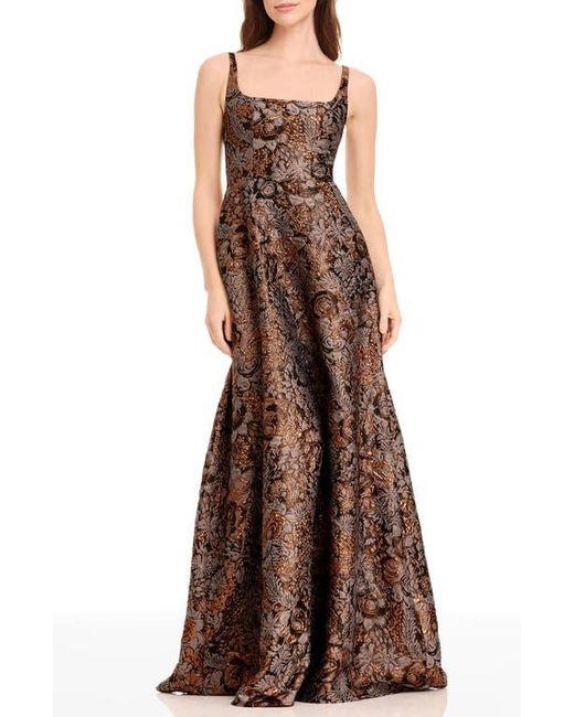 Dress the Population Vienna Metallic Floral Jacquard A-Line Gown in Brown |  Lyst