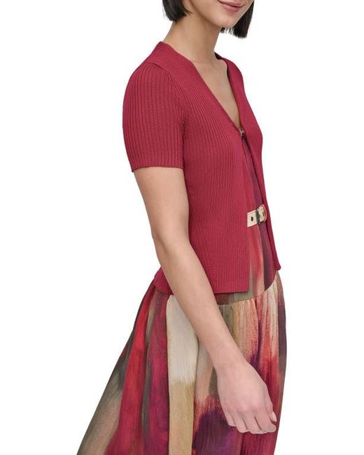 DKNY Red Hook & Eye Short Sleeve Rib Cardigan