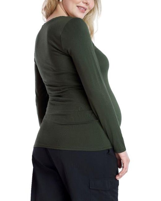 Motherhood Maternity Gray V-Neck Side-Ruched Maternity Long Sleeve Tee