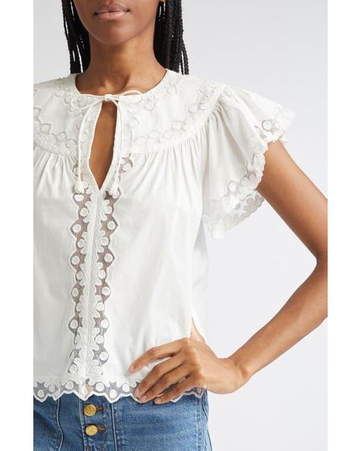 Ulla Johnson Blue Effie Flutter Sleeve Cotton Top