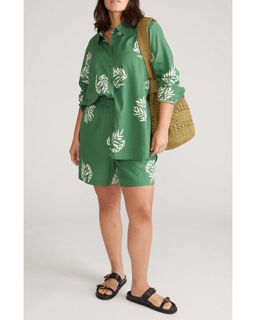 UNIVERSAL STANDARD Green Dawn High/Low Linen Blend Shirt