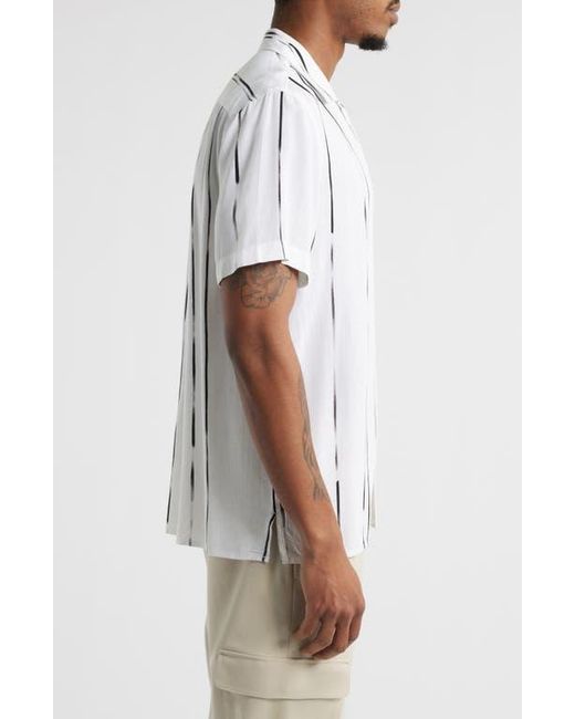 Open Edit White Resort Lines Texture Camp Shirt for men